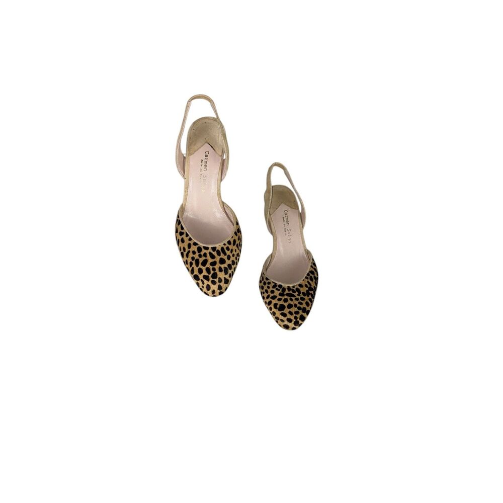 Anthropologie CARMEN SALAS Calf Hair Leopard Print Suede Slingback Heels‎ 7.5 38